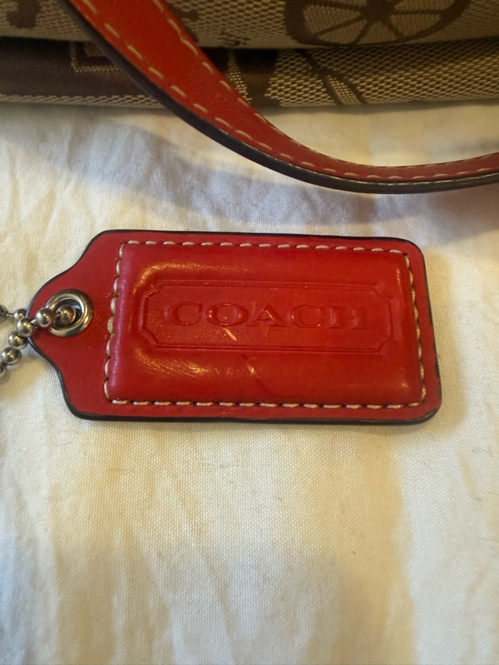 Coach Tan Signature Canvas Satchel with Red Leather Trim - Picture 3 of 9